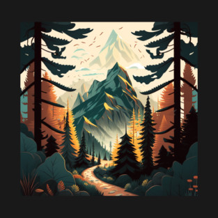 Hiking in Forest Minimal Design, Adventure Mountain T-Shirt