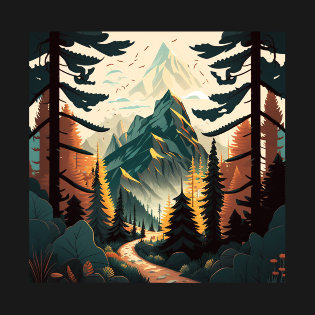 Hiking in Forest Minimal Design, Adventure Mountain by logiamerch