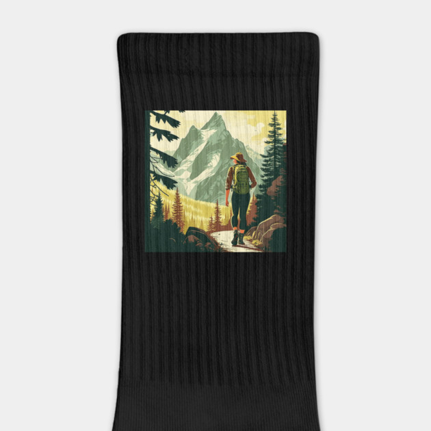 Woman Hiking in Forest Minimal Design, Adventure Mountain by logiamerch