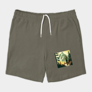 Woman Hiking in Forest Minimal Design, Adventure Mountain Shorts