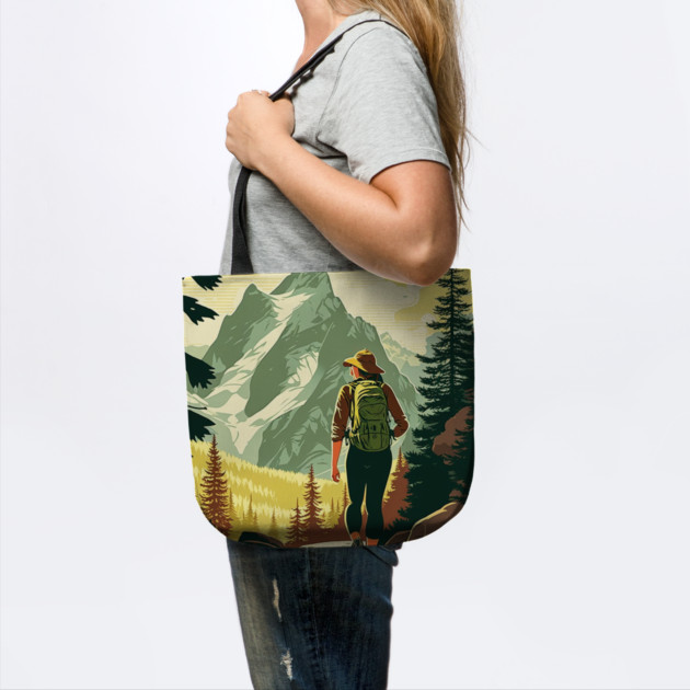 Woman Hiking in Forest Minimal Design, Adventure Mountain by logiamerch