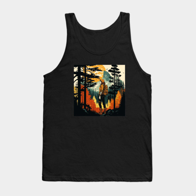 Woman Hiking in Forest Design, Adventure Mountain Tank Top by logiamerch