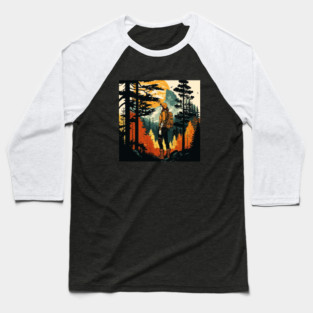 Woman Hiking in Forest Design, Adventure Mountain Baseball T-Shirt