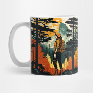 Woman Hiking in Forest Design, Adventure Mountain Mug