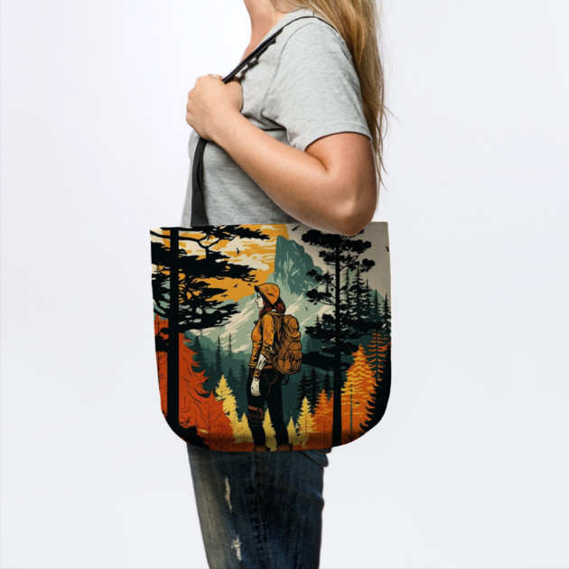 Woman Hiking in Forest Design, Adventure Mountain by logiamerch