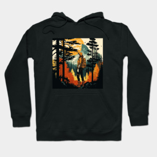 Woman Hiking in Forest Design, Adventure Mountain Hoodie