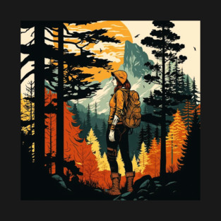 Woman Hiking in Forest Design, Adventure Mountain T-Shirt