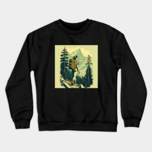 Woman Hiking in Forest Design, Adventure Mountain Crewneck Sweatshirt