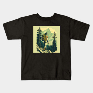 Woman Hiking in Forest Design, Adventure Mountain Kids T-Shirt