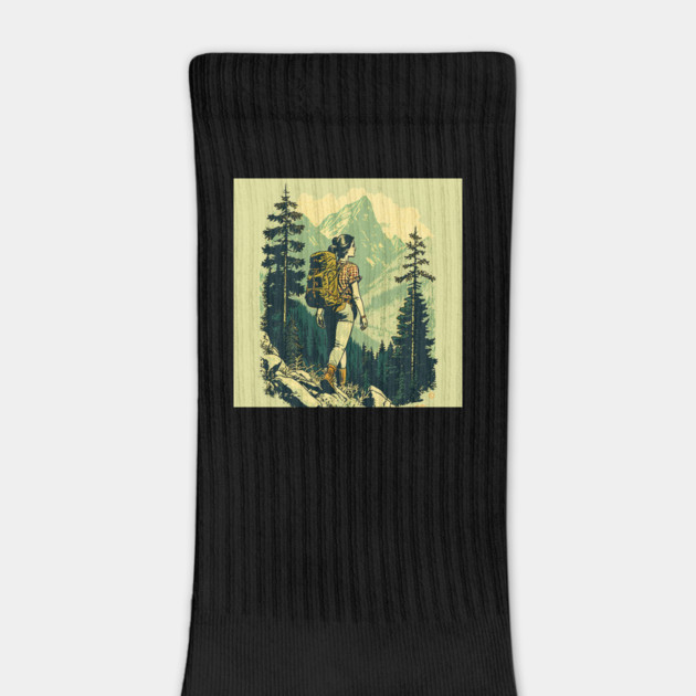 Woman Hiking in Forest Design, Adventure Mountain by logiamerch