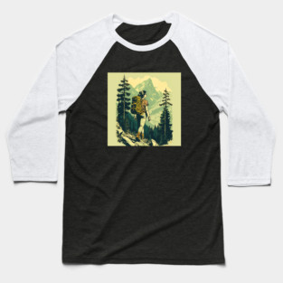 Woman Hiking in Forest Design, Adventure Mountain Baseball T-Shirt