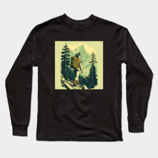 Woman Hiking in Forest Design, Adventure Mountain Long Sleeve T-Shirt