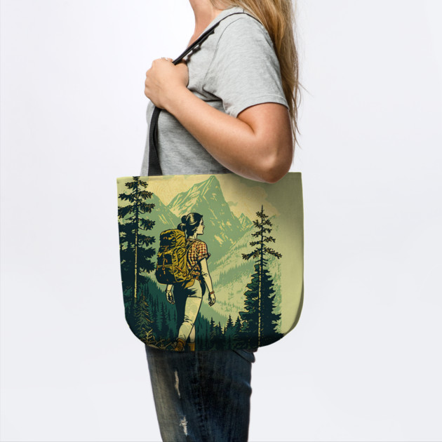 Woman Hiking in Forest Design, Adventure Mountain by logiamerch