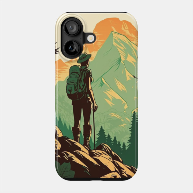 Woman Hiking in Forest Design, Adventure Mountain Phone Case by logiamerch