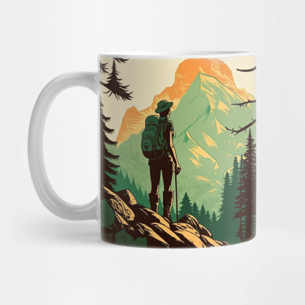 Woman Hiking in Forest Design, Adventure Mountain by logiamerch