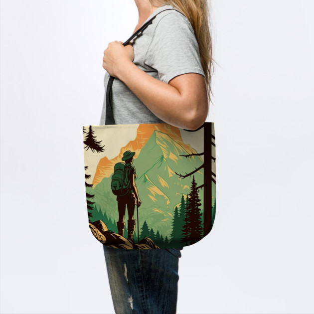 Woman Hiking in Forest Design, Adventure Mountain by logiamerch