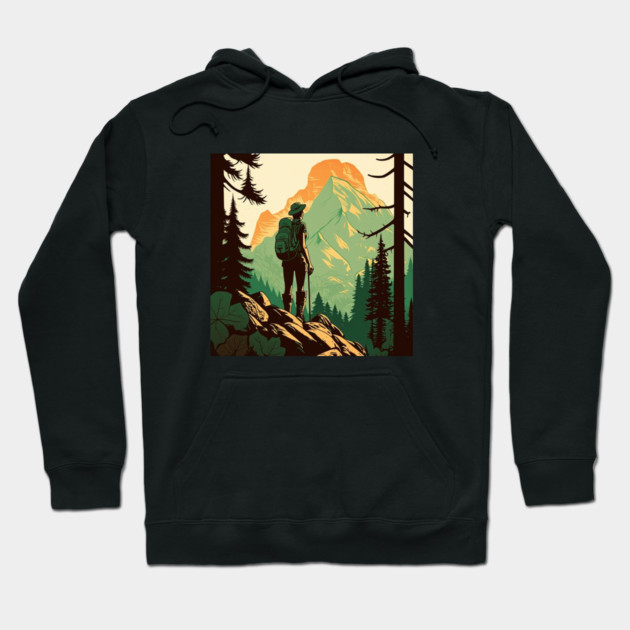 Woman Hiking in Forest Design, Adventure Mountain Hoodie by logiamerch