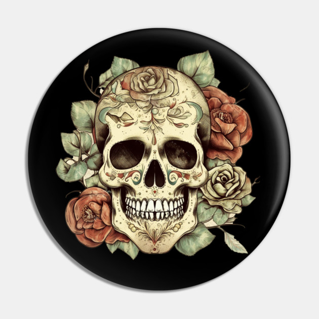 Sugar skull Floral Pin by logiamerch