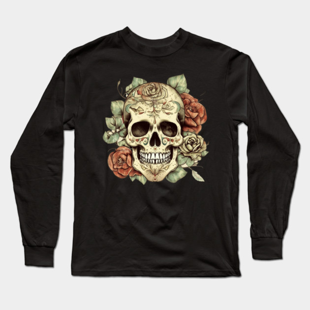 Sugar skull Floral Long Sleeve T-Shirt by logiamerch