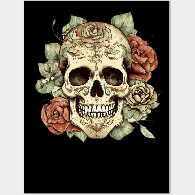 Sugar skull Floral Wall Art by logiamerch