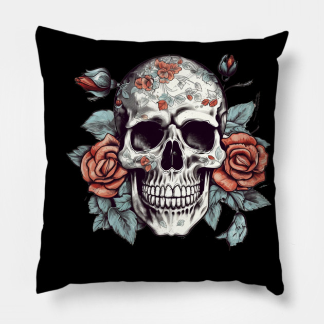 Skull floral Rose Vintage Day of the Dead Pillow by logiamerch