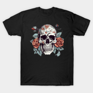Skull floral Rose Vintage Day of the Dead T-Shirt