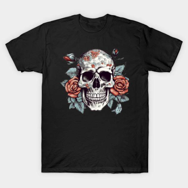 Skull floral Rose Vintage Day of the Dead T-Shirt by logiamerch