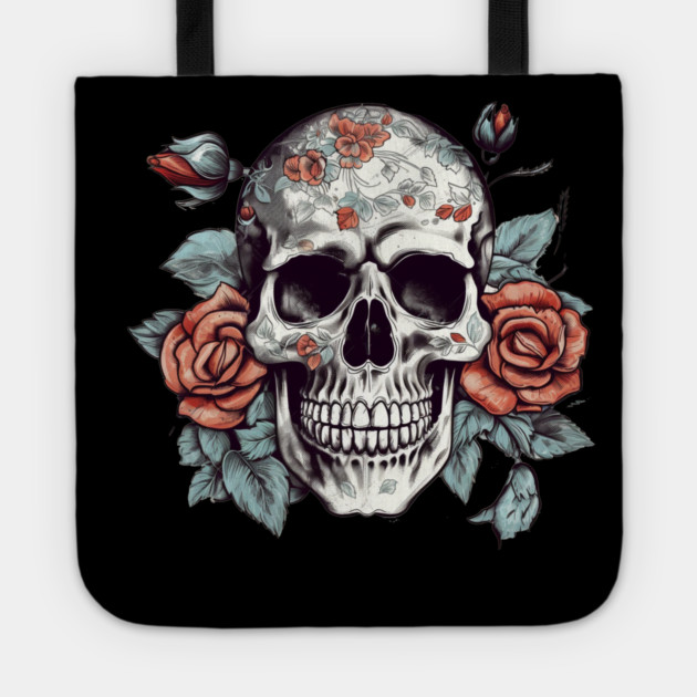Skull floral Rose Vintage Day of the Dead Tote by logiamerch