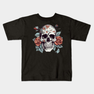 Skull floral Rose Vintage Day of the Dead Kids T-Shirt