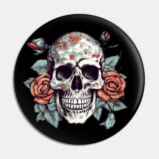 Skull floral Rose Vintage Day of the Dead Pin
