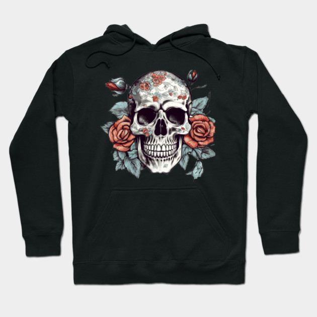Skull floral Rose Vintage Day of the Dead Hoodie by logiamerch