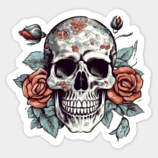 Skull floral Rose Vintage Day of the Dead Sticker