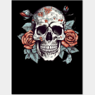 Skull floral Rose Vintage Day of the Dead Posters and Art