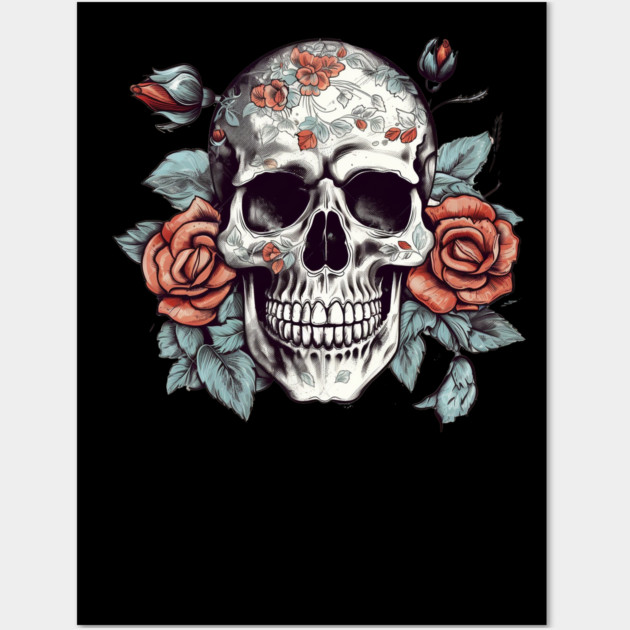 Skull floral Rose Vintage Day of the Dead Wall Art by logiamerch