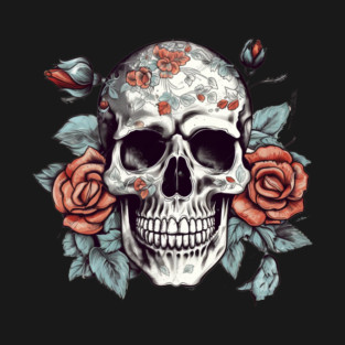 Skull floral Rose Vintage Day of the Dead T-Shirt
