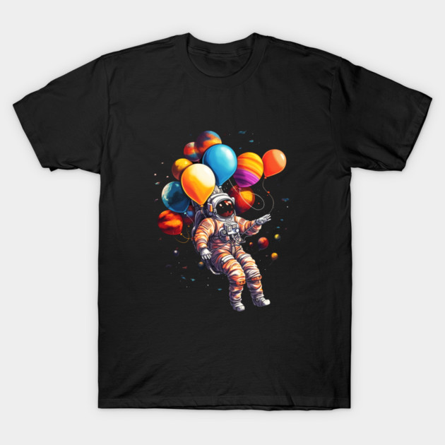 Astronaut Floating with Planets as Ballons Colorful T-Shirt by logiamerch