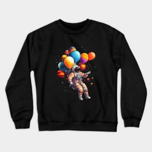Astronaut Floating with Planets as Ballons Colorful Crewneck Sweatshirt