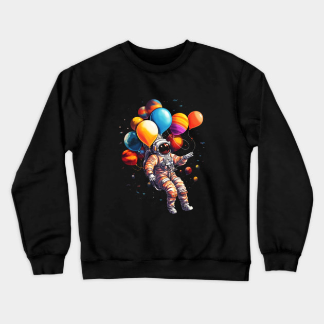 Astronaut Floating with Planets as Ballons Colorful Crewneck Sweatshirt by logiamerch