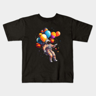 Astronaut Floating with Planets as Ballons Colorful Kids T-Shirt