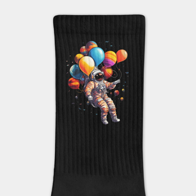 Astronaut Floating with Planets as Ballons Colorful by logiamerch