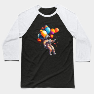 Astronaut Floating with Planets as Ballons Colorful Baseball T-Shirt
