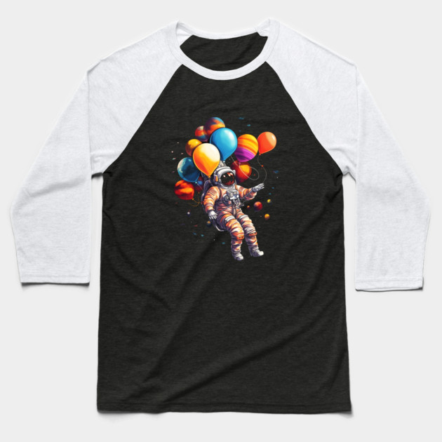 Astronaut Floating with Planets as Ballons Colorful Baseball T-Shirt by logiamerch