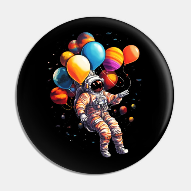 Astronaut Floating with Planets as Ballons Colorful Pin by logiamerch