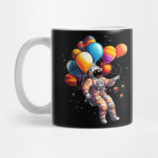 Astronaut Floating with Planets as Ballons Colorful Mug