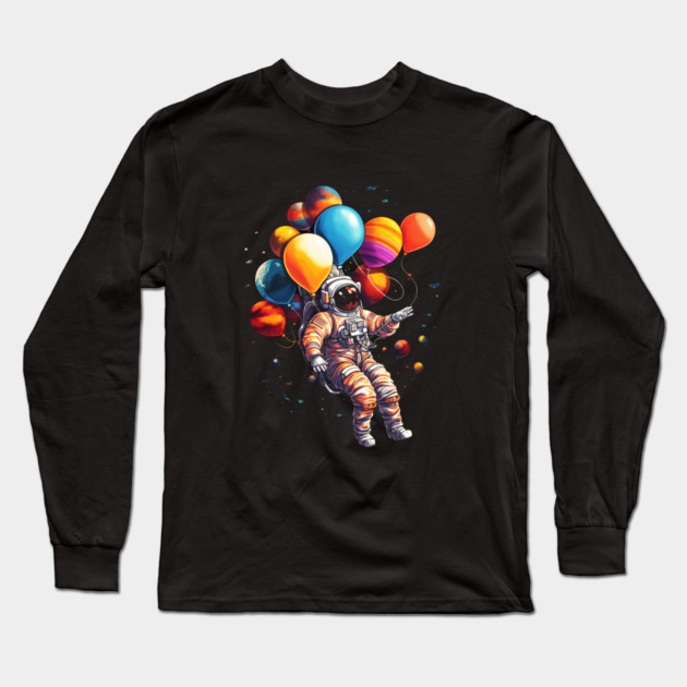 Astronaut Floating with Planets as Ballons Colorful Long Sleeve T-Shirt by logiamerch