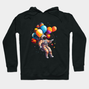 Astronaut Floating with Planets as Ballons Colorful Hoodie