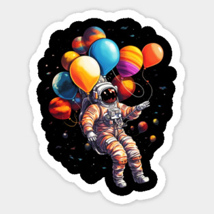 Astronaut Floating with Planets as Ballons Colorful Sticker