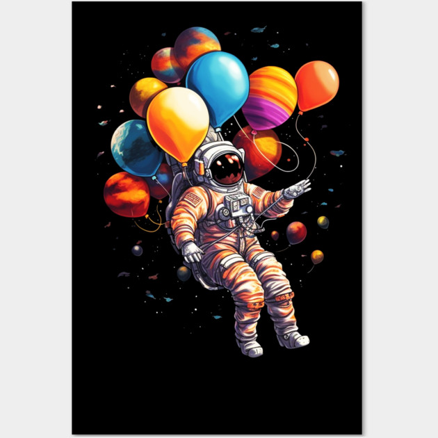 Astronaut Floating with Planets as Ballons Colorful Wall Art by logiamerch