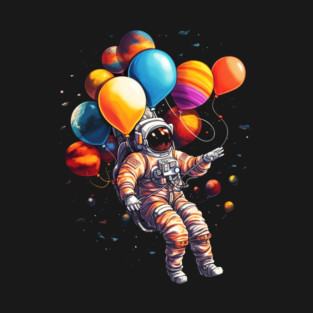Astronaut Floating with Planets as Ballons Colorful T-Shirt