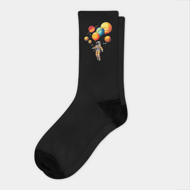 Astronaut Floating with Planets as Balloons Colourfu Socks by logiamerch